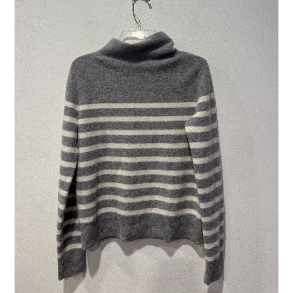 VINCE 100% Cashmere Heather Gray Breton Stripe Funnel Neck Sweater XS - Picture 3 of 6